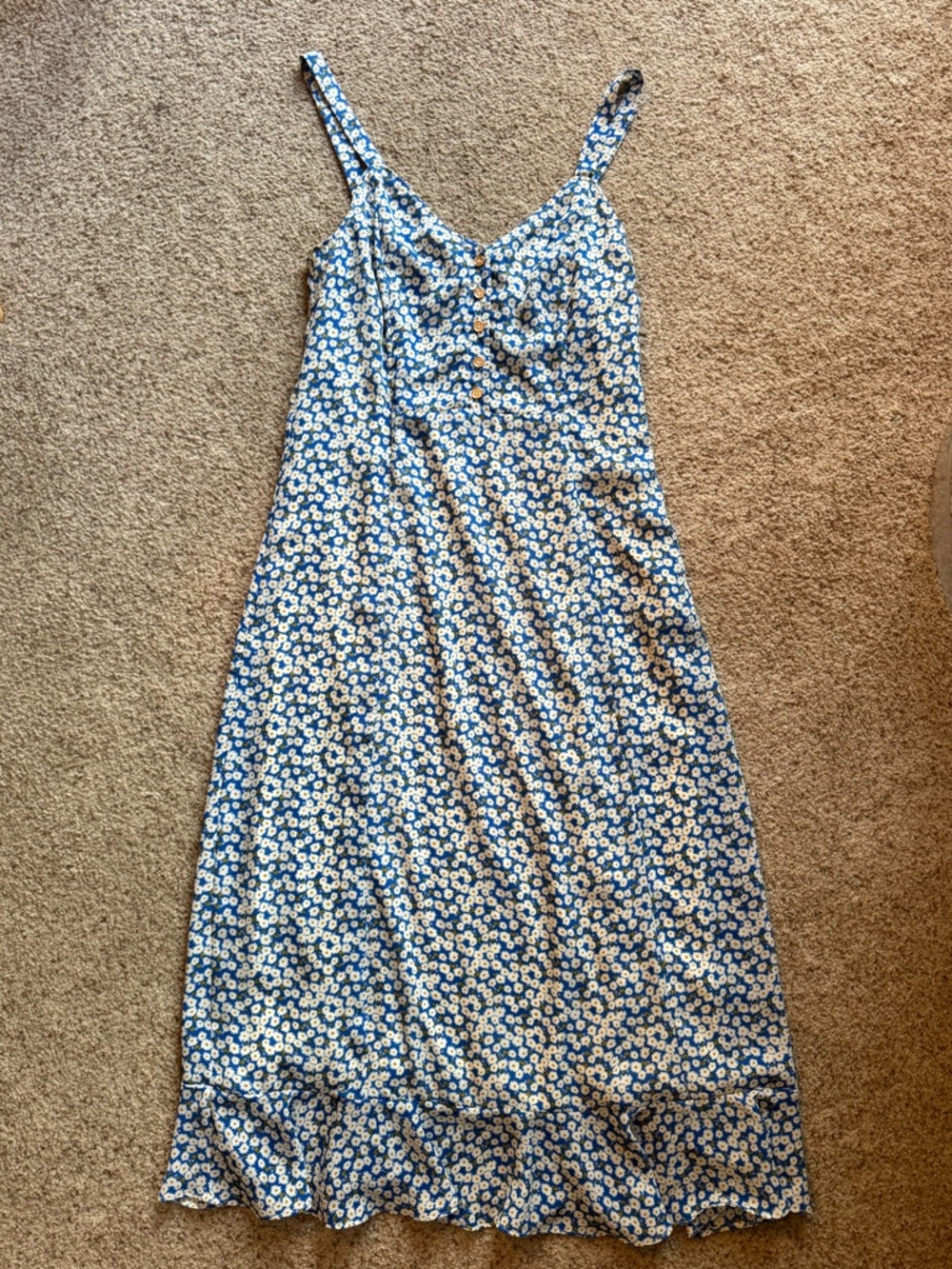 NWT Lulus Darling Daisies Blue Floral Print Midi Dress Sz Small